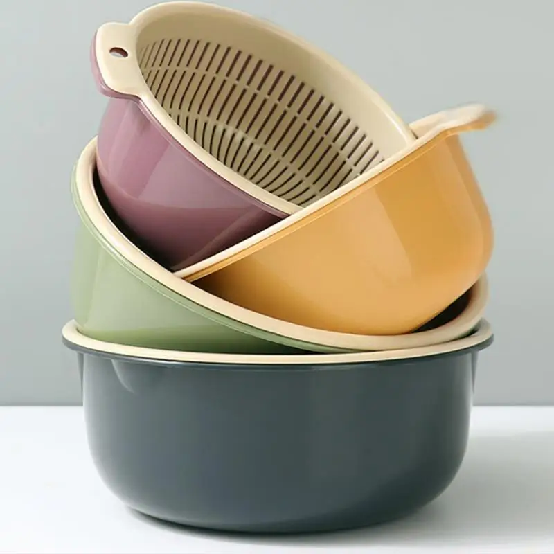 

Double Layer Hollow Plastic Drain Basket Kitchen Home Use Vegetable Washing Basket Living Room Fruit Basket Set New Model