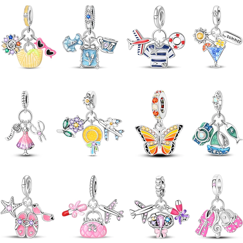 Romantische S925 Sterling Silber Flugzeug Charms Strand Sommer Urlaub Elegante Perlen Anhänger Trendy Schmuck Zubehör Herstellung Geschenke