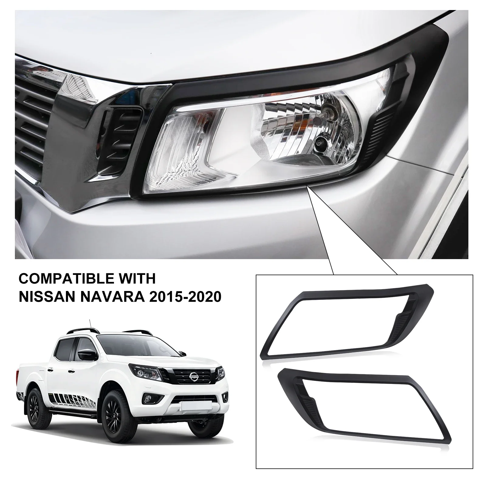 

ABS матовый черный чехол для фар, защита передней лампы для Nissan Navara 2015-2019, год автомобиля 4X4, автомобильные аксессуары, 2 шт./компл.