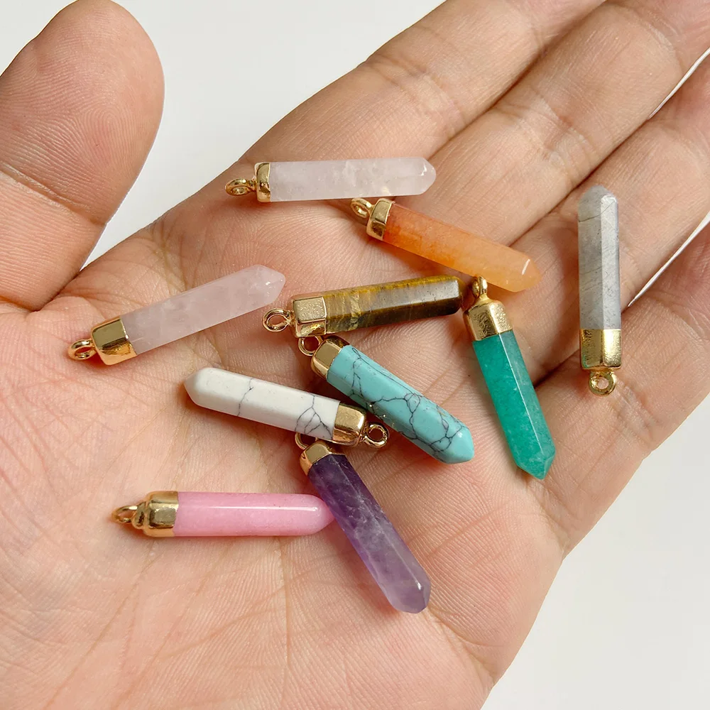 30x6mm Natural Amethysts Rose Quartzs Reiki Hexagonal Pendulum Charm Stone Column Pendant DIY Amulet Jewelry Making Necklaces