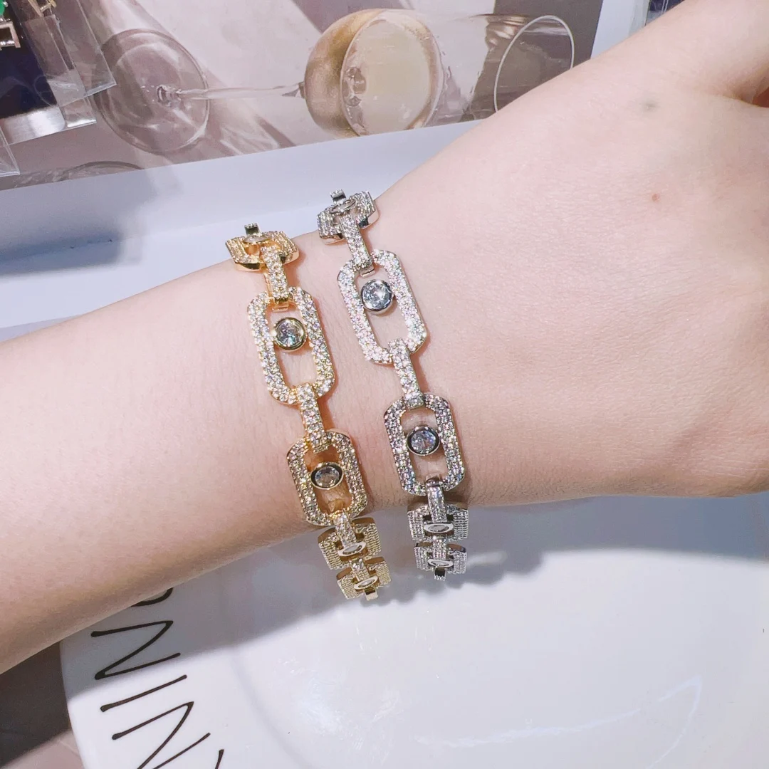 

HIBRIDE Simple classic inlaid zircon pop bracelet gentle light luxury women's jewelry set party holiday ball gift daily B122