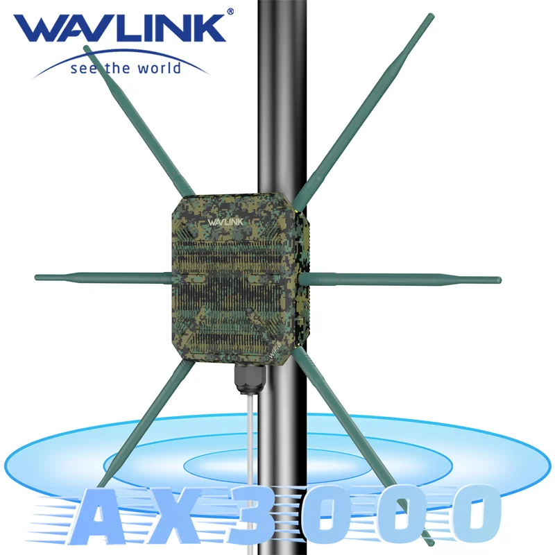 WAVLINK WiFi6 Wireless Outdoor Router Dual Band 2.4G+5G AX3000 Long Range Mesh Extender with PoE/6x7dBi High-gain Antennas/IP67