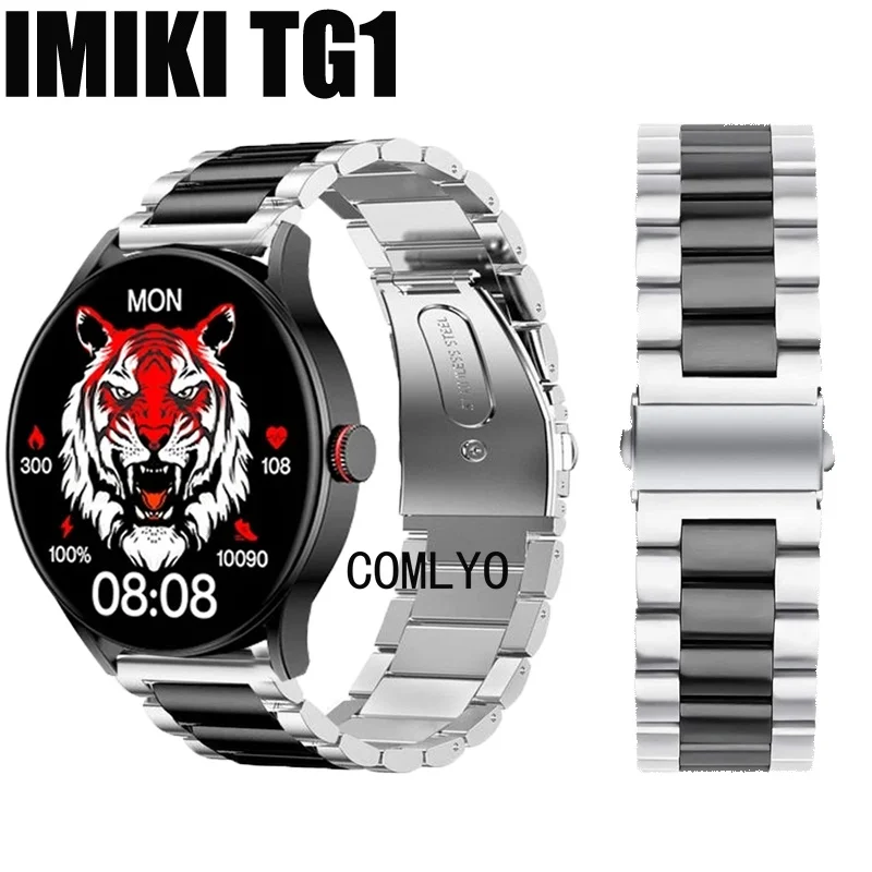 Bracelet de montre intelligente en acier inoxydable pour IMIKI TG1, bracelet réglable, ceinture luxueuse pour femmes et hommes