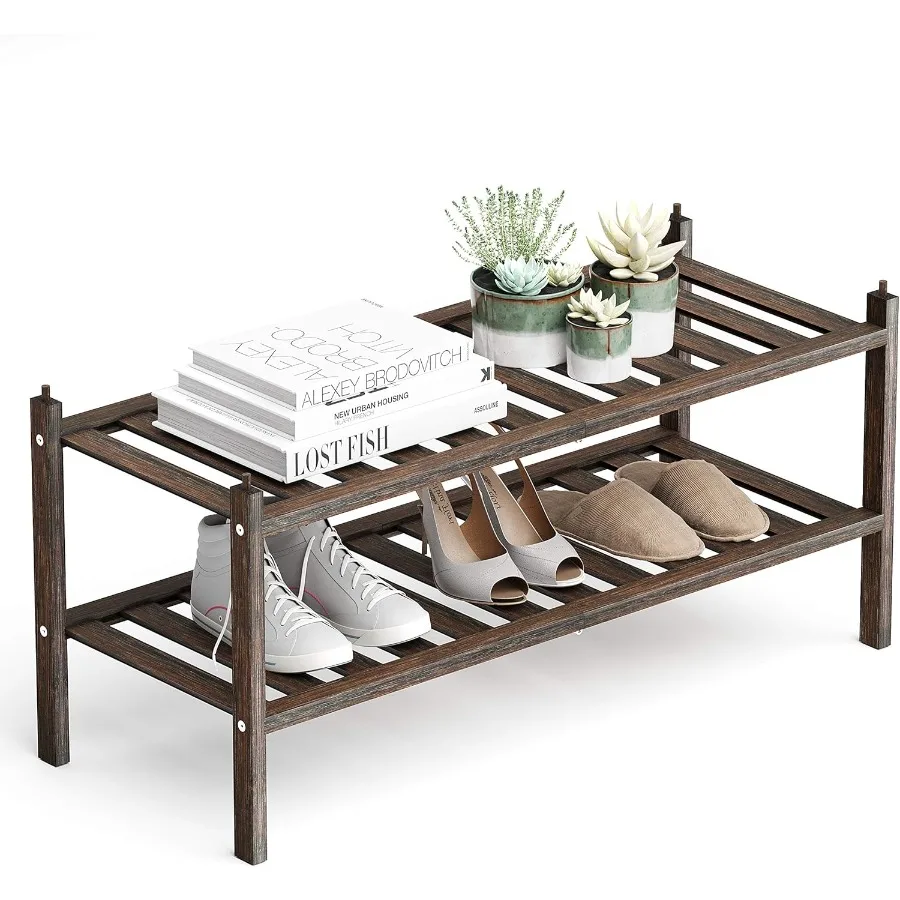 

Shoe Rack2Tier Bamboo Stackable Shelf Storage Organizer for Entryway Hallway and Closet 27.2x11x13.2 Mocha