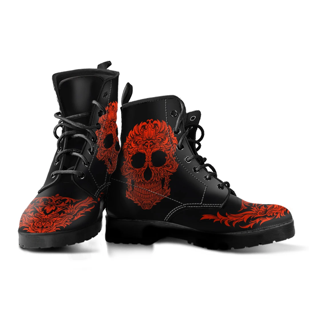 Fashion Skull Print Women Casual Boots Four Season All-match Leather Boots Print On Demand Elegant Female's Booties Botas Mujer