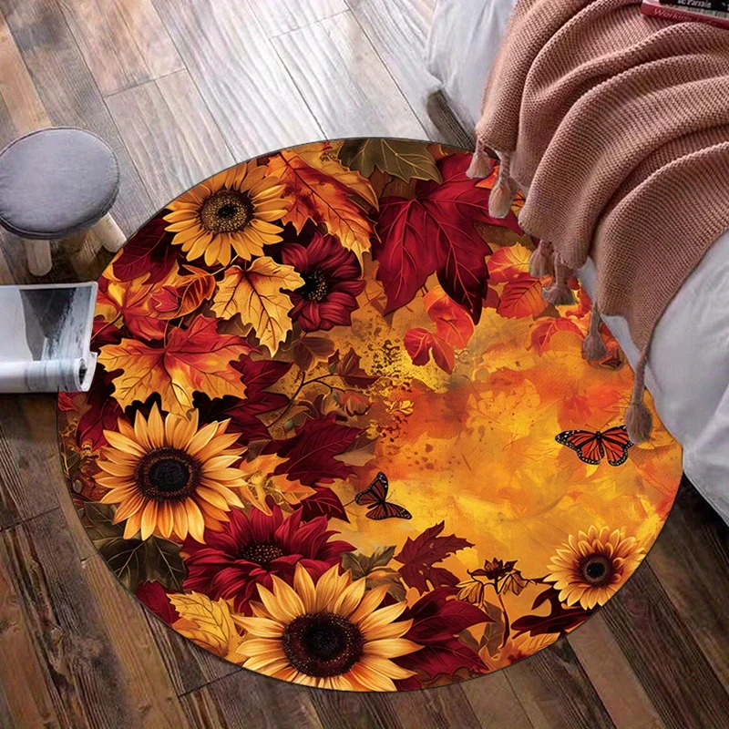 

Осенние листья подсолнуха, бабочка, круглый хрустальный бархатный ковер, осенний сезонный домашний декор, спальня, гостиная, мягкий напольный коврик, ковер