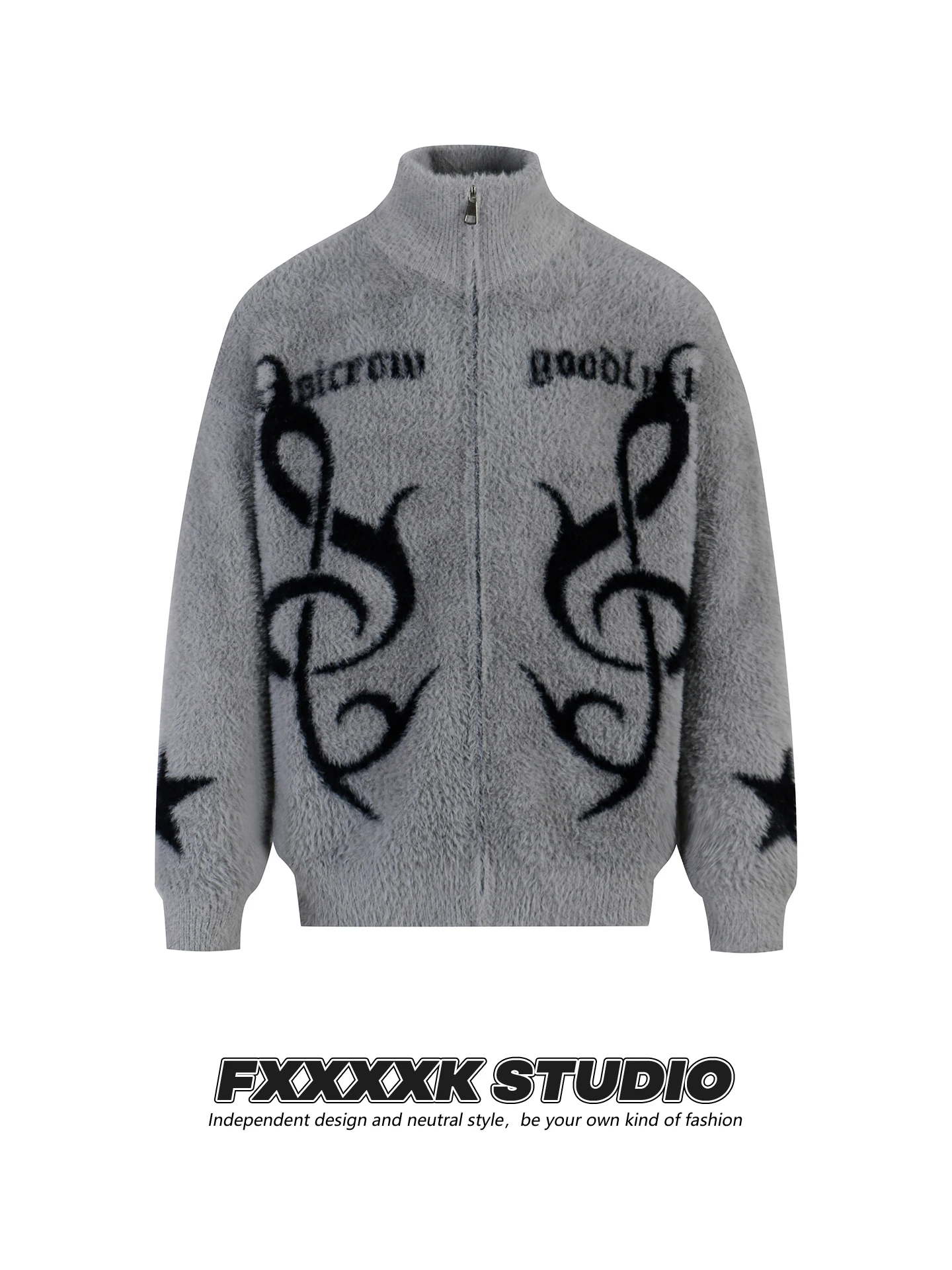 

Готический кардиган с вышивкой букв, свободный крой, на молнии, из мягкой полиэстеровой смеси, с длинными рукавами