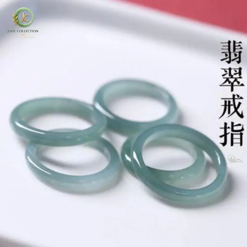 Natural Burma Jade Ring Certified Myanmar Jadeite Jewelry Men Women Fine Jewelry Gift Grade A Burmese Blue Water Jade Band Rings
