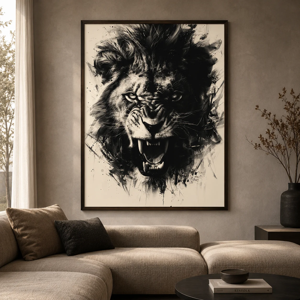 Abstract Wall Art Black Monochrome Style Angry Lion Canvas Painting Modern Style Poster Prints Living Room Wall Decor