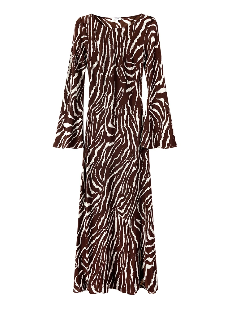 Chyan Holiday Sle Bell Sve Lange Zijde Dr Zebraprint Vloerlengte Echte Zijde Lange Dr ronde Neline l Taille