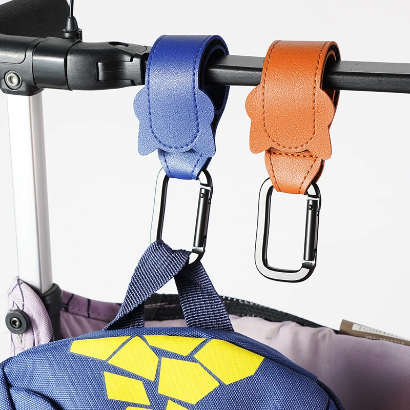 

1PCS Baby Stroller Hook PU Leather Pram Hooks 360 Degree Rotatable Cart Organizer Cute Diaper Bag Hanger Stroller Accessories