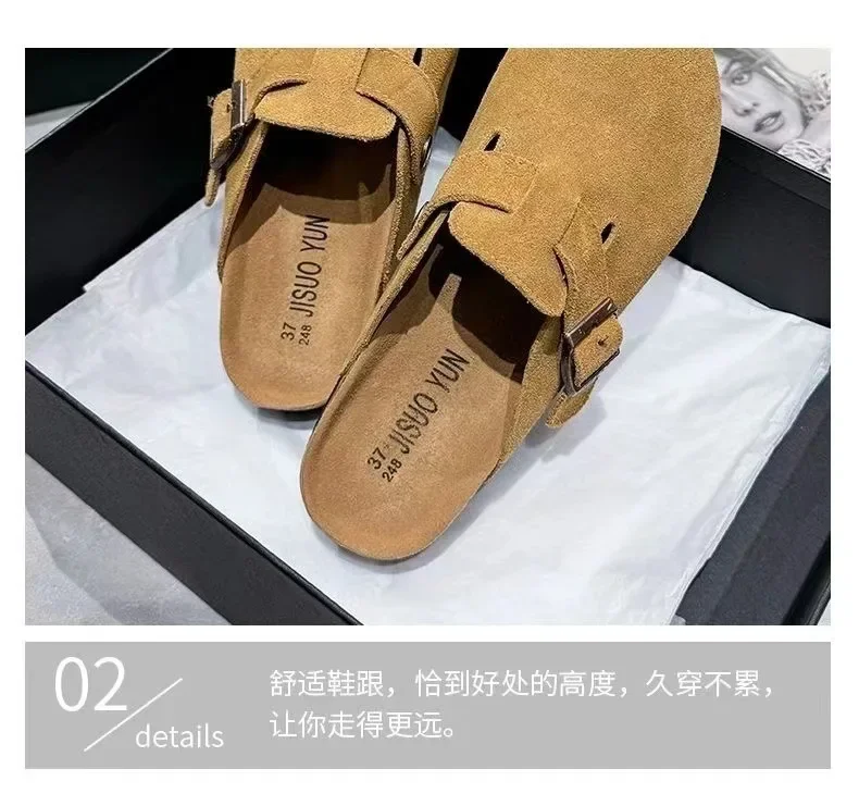 2026 Damen Retro-Korkfußbett-Clogs, geschlossene Zehenpartie, flache, rutschfeste Slip-On-Schuhe, bequeme Freizeitsandalen für den Außenbereich – Detail 6