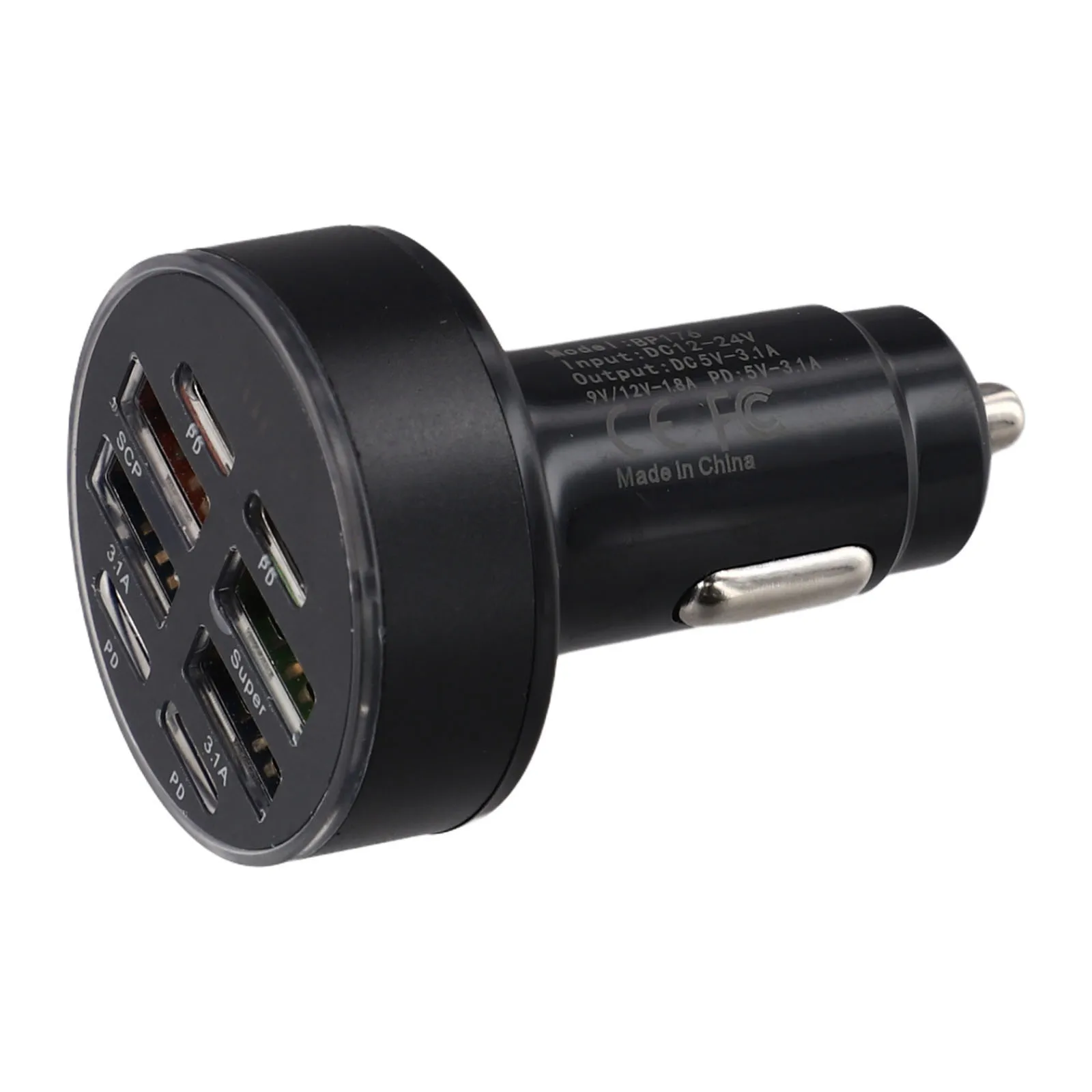 Car Charger ABS Aluminum Alloy 4*4*6cm 12-24V Digital Display 4USB 4PD 5V/3A 9V/2.2A12V/1.6A Fast Charging Car Charger Adapter