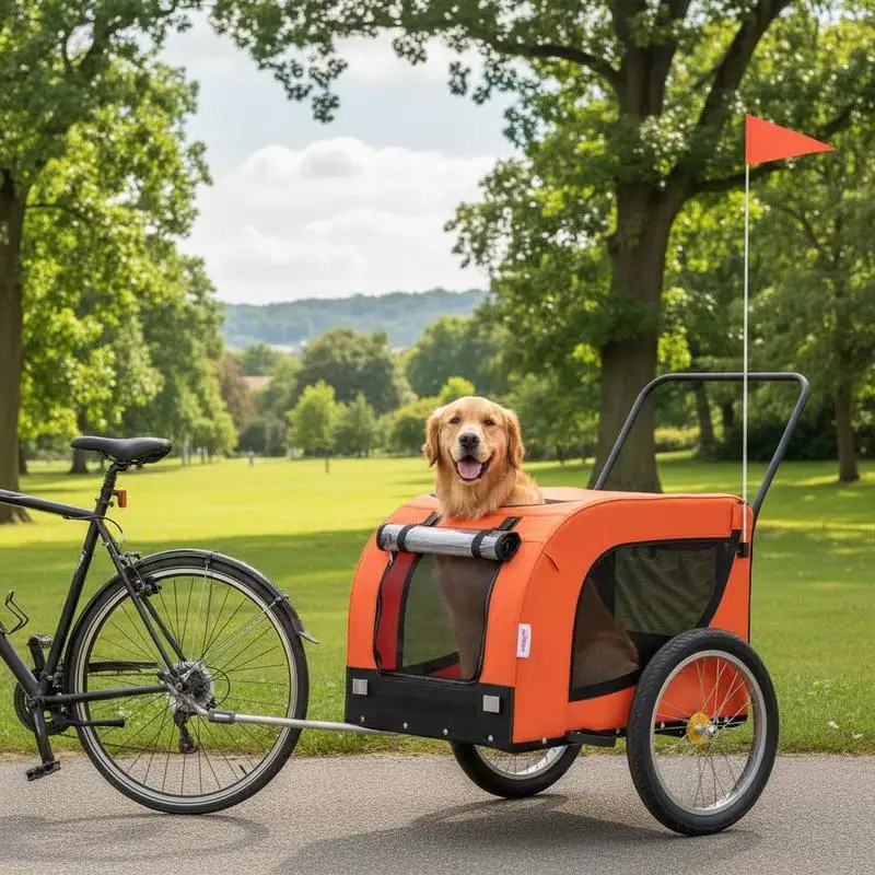 Fahrrad-Hundeanhänger – Robuster Stahlrahmen mit Oxford-Gewebe, wetterfestem PVC-Fenster & belüftetem Innenraum, faltbar, platzsparend, leichtes Aluminiumgestell mit Netzgitter für gute Belüftung,