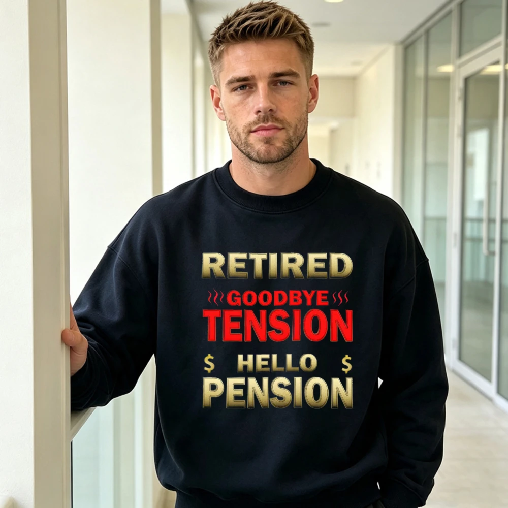 Retired Goodbye Tension Hello Pension Dollar Graphic Pullover Loose Fleece Long Sleeve Retirement Gift Hoodie for Dad Grandpa