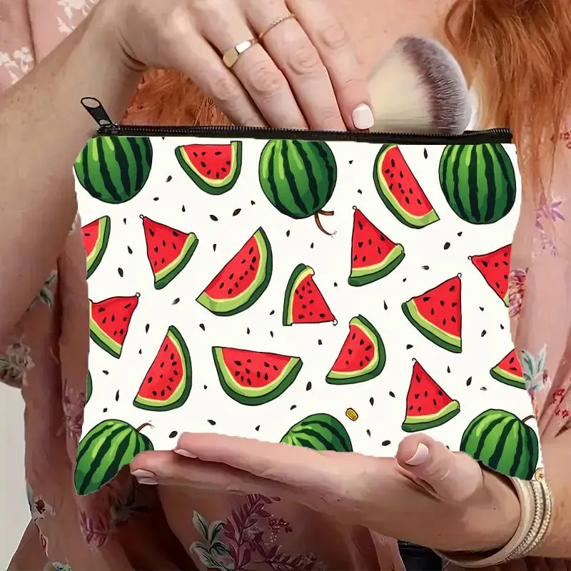 1 Piece Watermelon Design Makeup Bag - Multifunctional Zipper Pouch for Women, Perfect Travel Zipper Storage Bag, Fun Birthday Gift