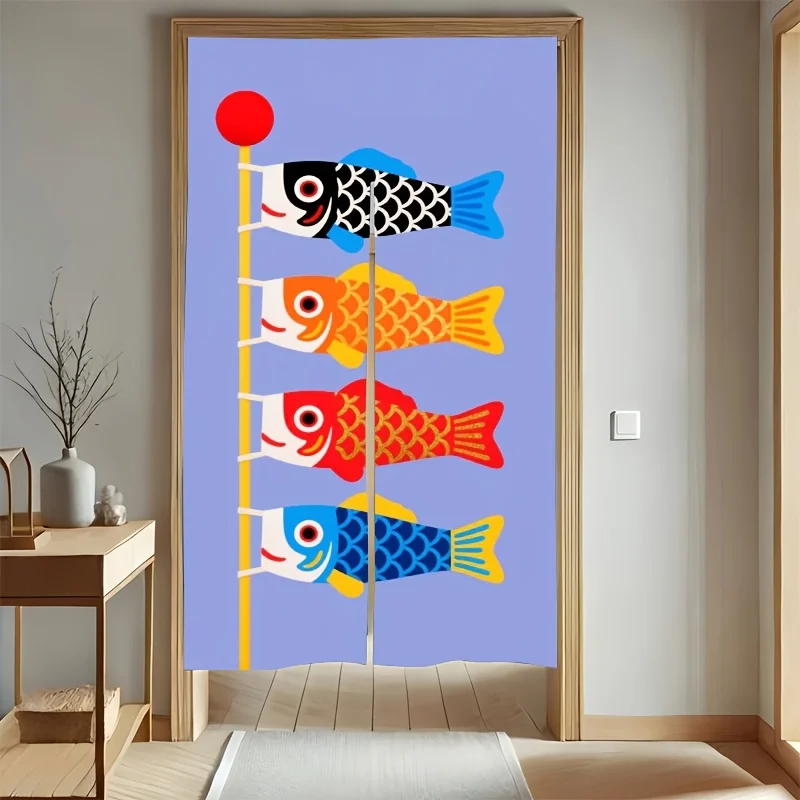 Vibrant Koinobori Fish Door Curtain - Traditional Festive Motif Room Divider Privacy Drape for Dressing Room Bathroom