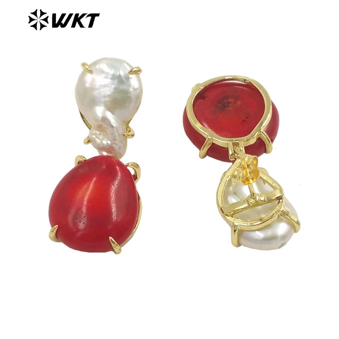 

WT-MPE096 оптовая продажа, модные позолоченные серьги с когтями, коралловые жемчужные серьги, женские модные шпильки для подарка другу, высокое качество