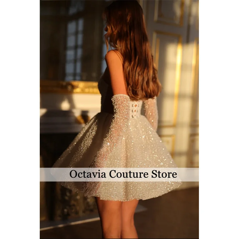 Vestido de novia corto con purpurina brillante, con cordones en la espalda, vestidos de diamantes de imitación con cuentas plateadas, vestido de fiesta de cumpleaños de lujo personalizado