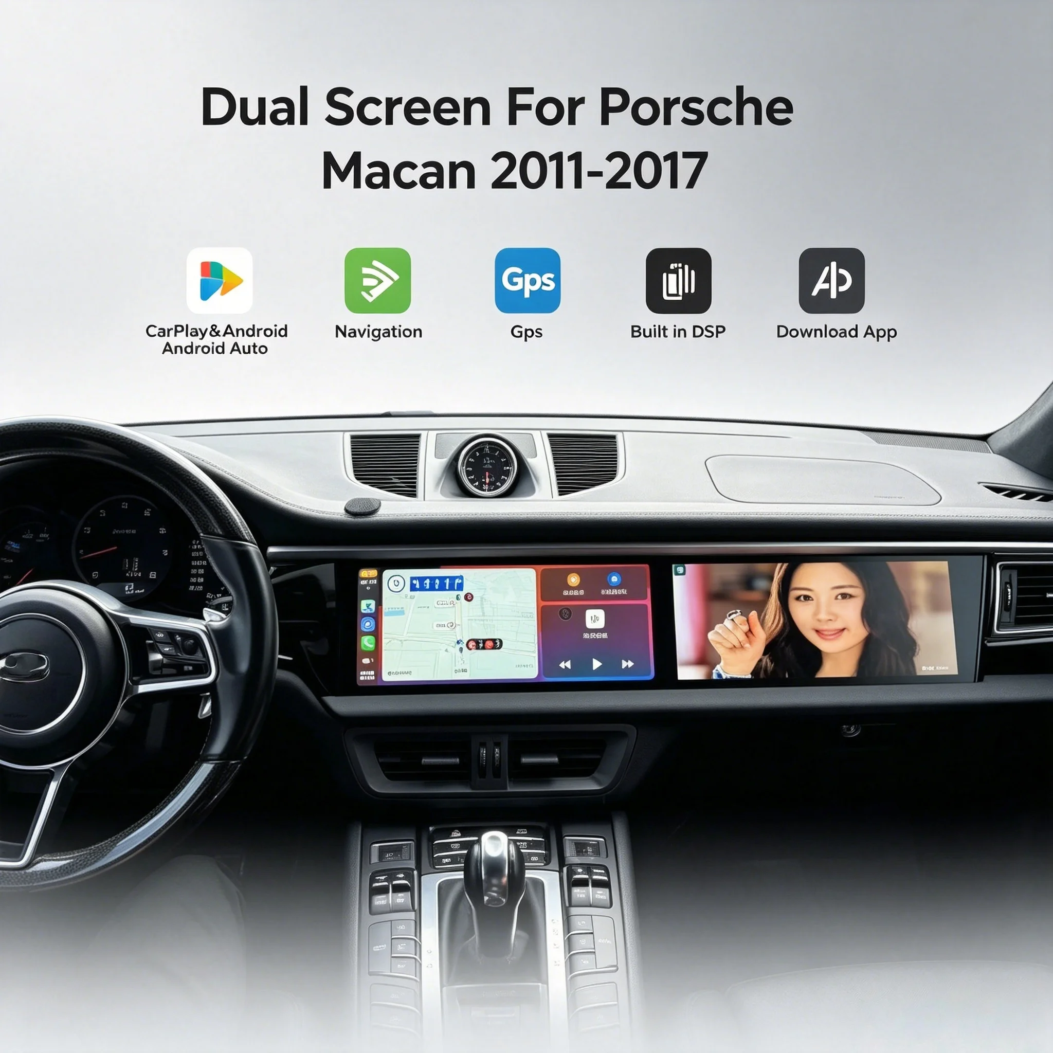 Android 2din Carplay For Porsche Macan 2011-2017 navi Car GPS Dual Screen 128GB 12.3 inch auto Radio Multimedia Video Player  HU