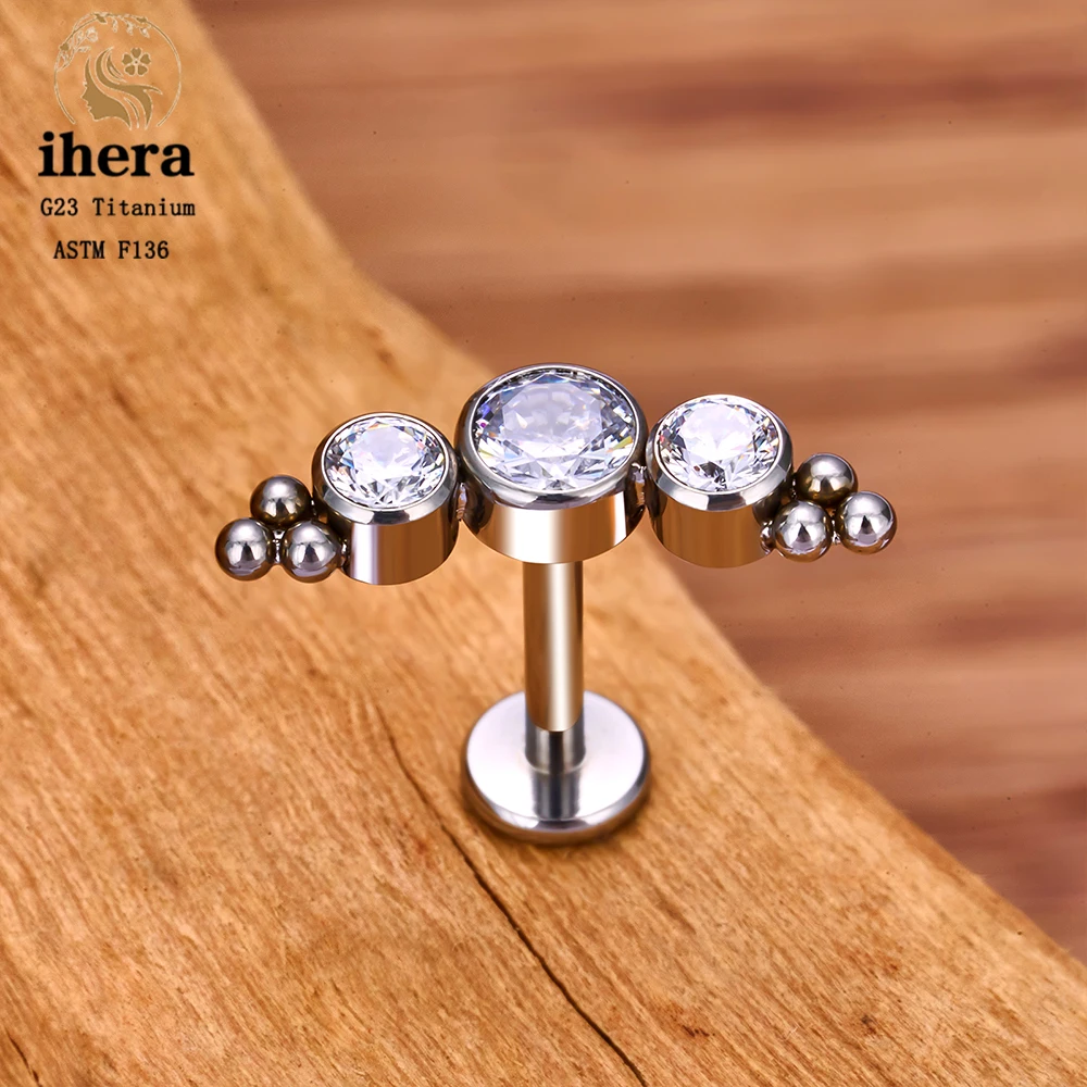 ASTM F136 Titanium Fan Cartilage Earring 16G CZ Opal Flat Back Stud Tragus Labret Lip Monroe Helix Conch Lobe Piercing Jewelry
