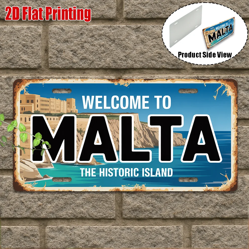 2D Flat Retro Outdoor Wall Art Plaque Welcome to Malta Historical Island Ancient Civilization Sign Only for Decorative Purposes