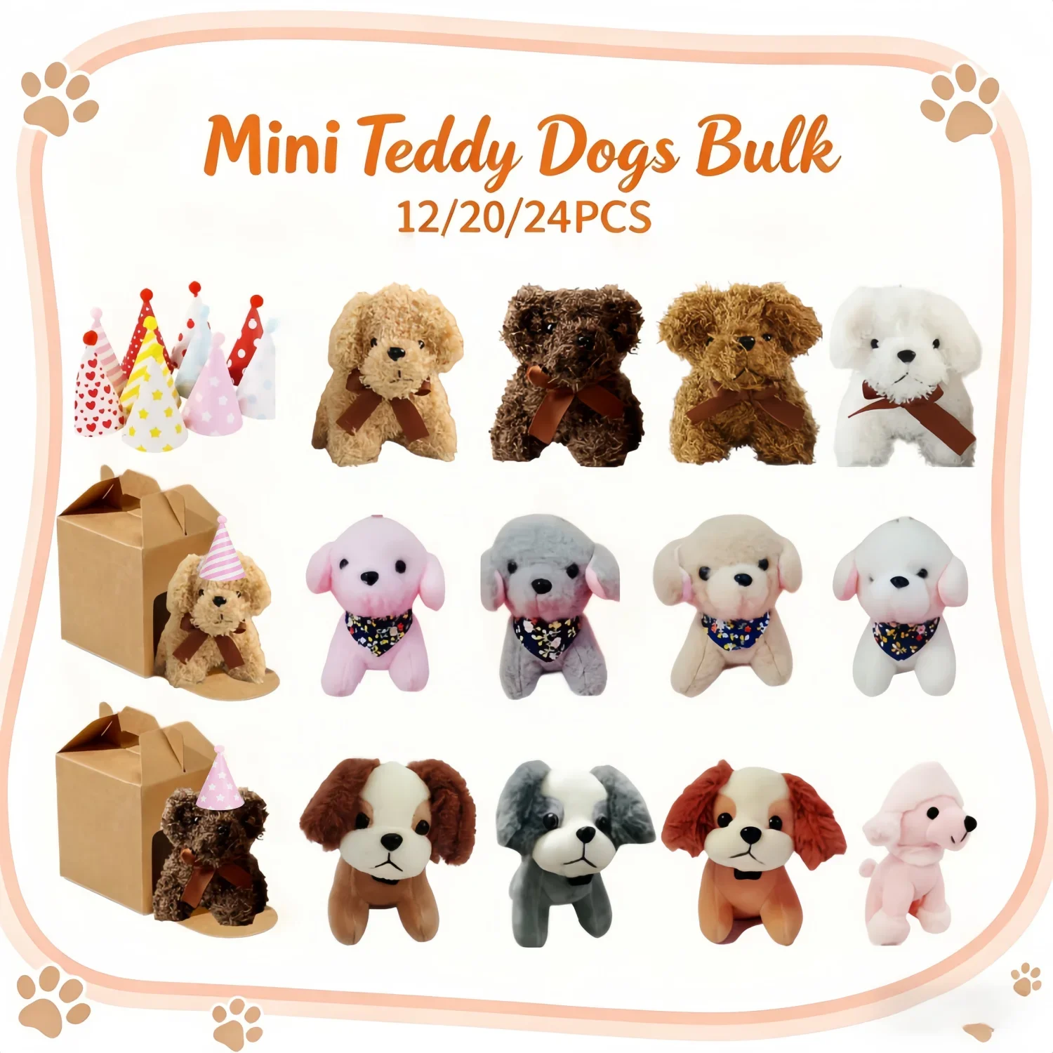 12/20/24 Sets 4.7Inch Adopt A Puppy Party Favor Teddy Puppy Stuffed Animal Toy With Mini Hat Puppy House For Birthday Party Gift