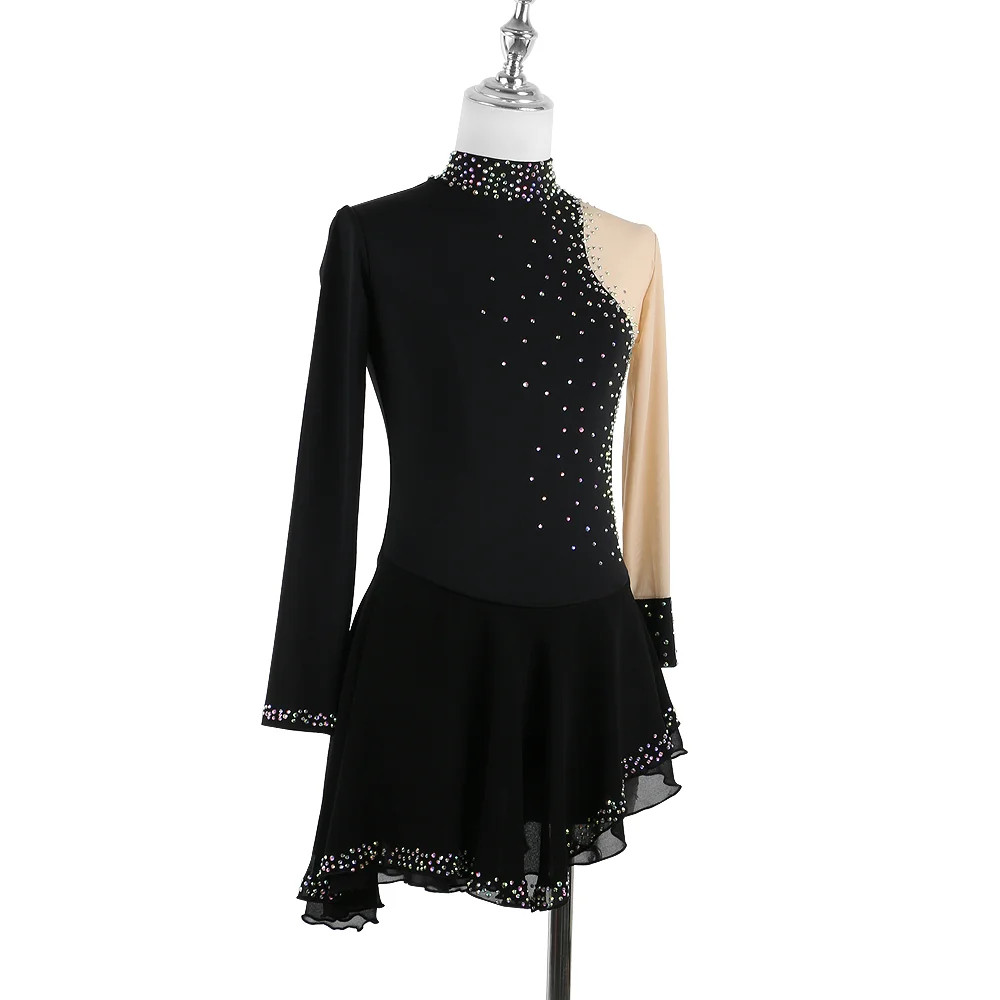 Zagitova Figure Skating Dress For Women Girls Ice Skating Skirt Performance Competition With Shiny Diamond Black