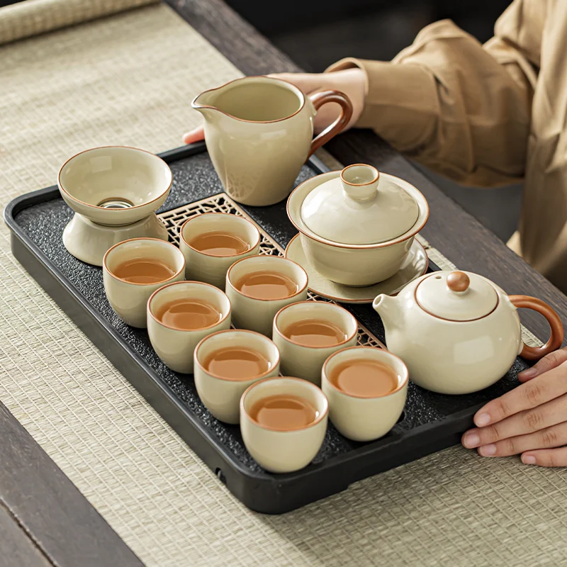 

Фарфоровый чайный сервиз из Хуэйчжоу с чайником, чашками и подносом, китайский стиль, набор для чаепития Гунфу, полный комплект чайной утвари