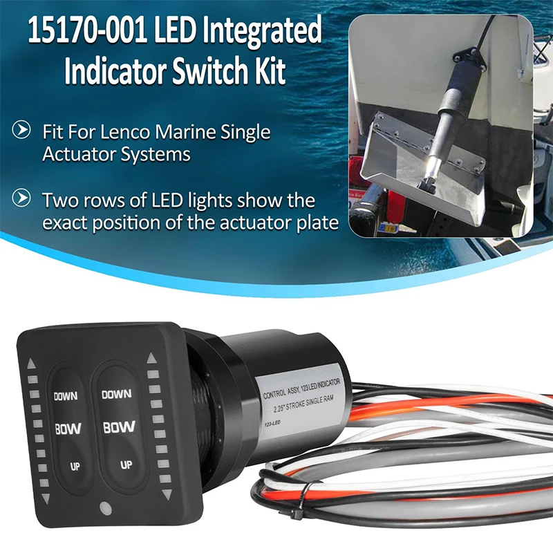 LED Indicator Integrated Tactile Trim Tab Switch Kit Fit for Lenco Marine Single Actuator, with 36