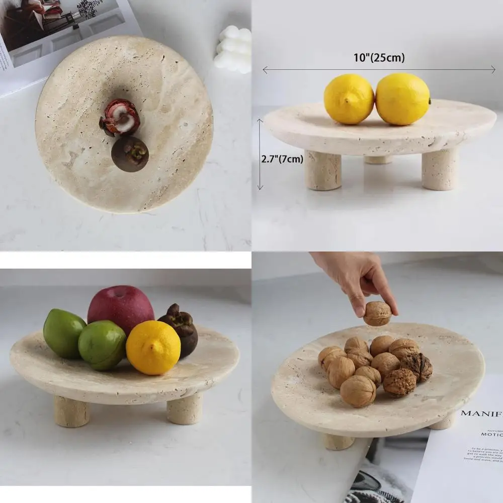 

10 тарелок-подставок из травертина ручной работы, элегантные, на трех ножках, идеально подходят для домашнего декора и в качестве ключниц для прихожей