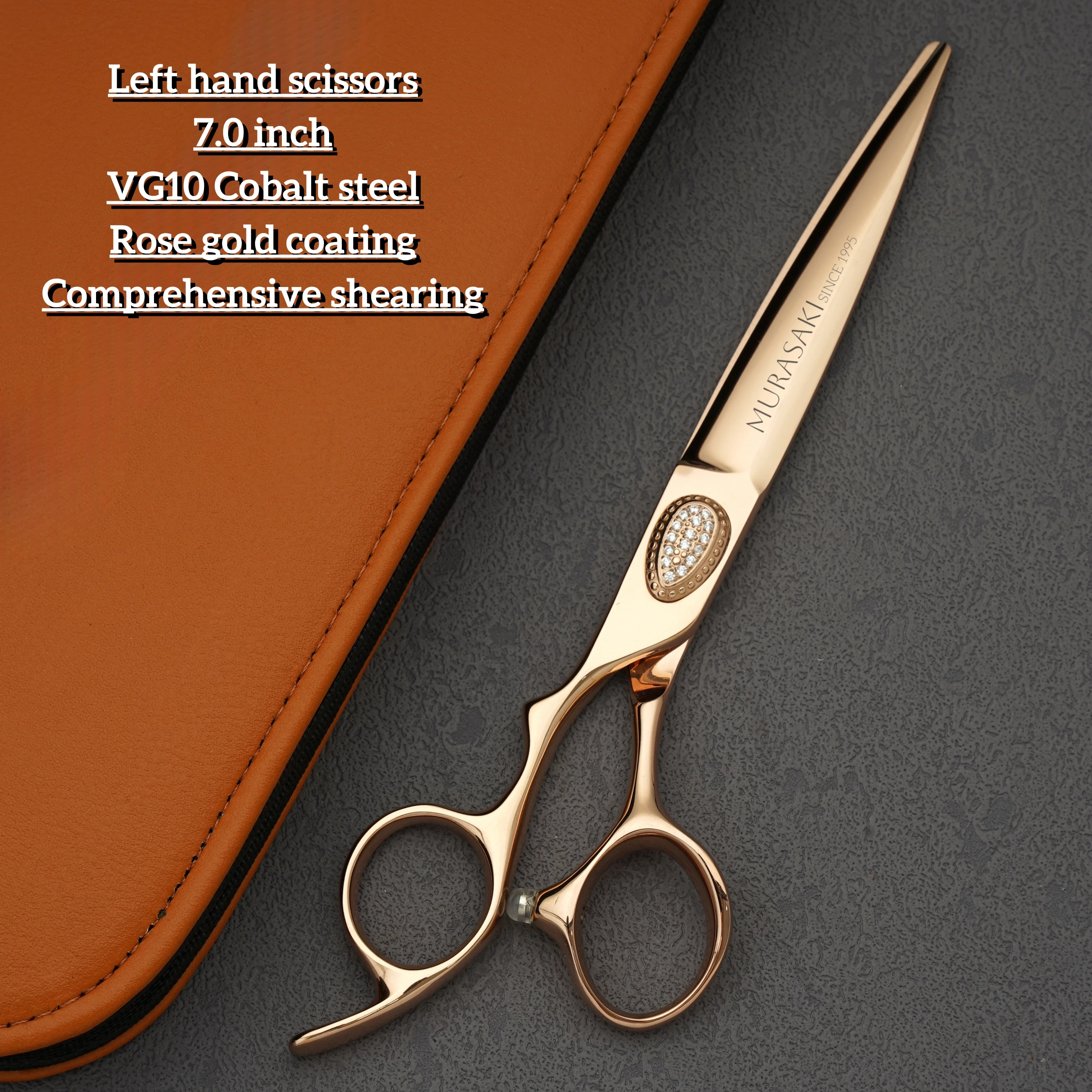 6.0-7.0 inch MURASAKI Left Hand Scissors, Rose Gold Coating, VG10 Metal Steel Barber Shears, Salon Top-Level Hair Cutting Tools