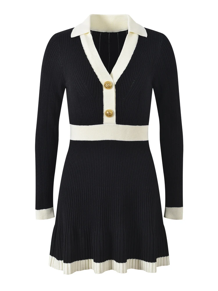 高級秋冬ニット Dr V-Ne カラーブロウ ウエストシェイプ ロングスリーブ スリムフィット レディースファッション ウォーキングドレス