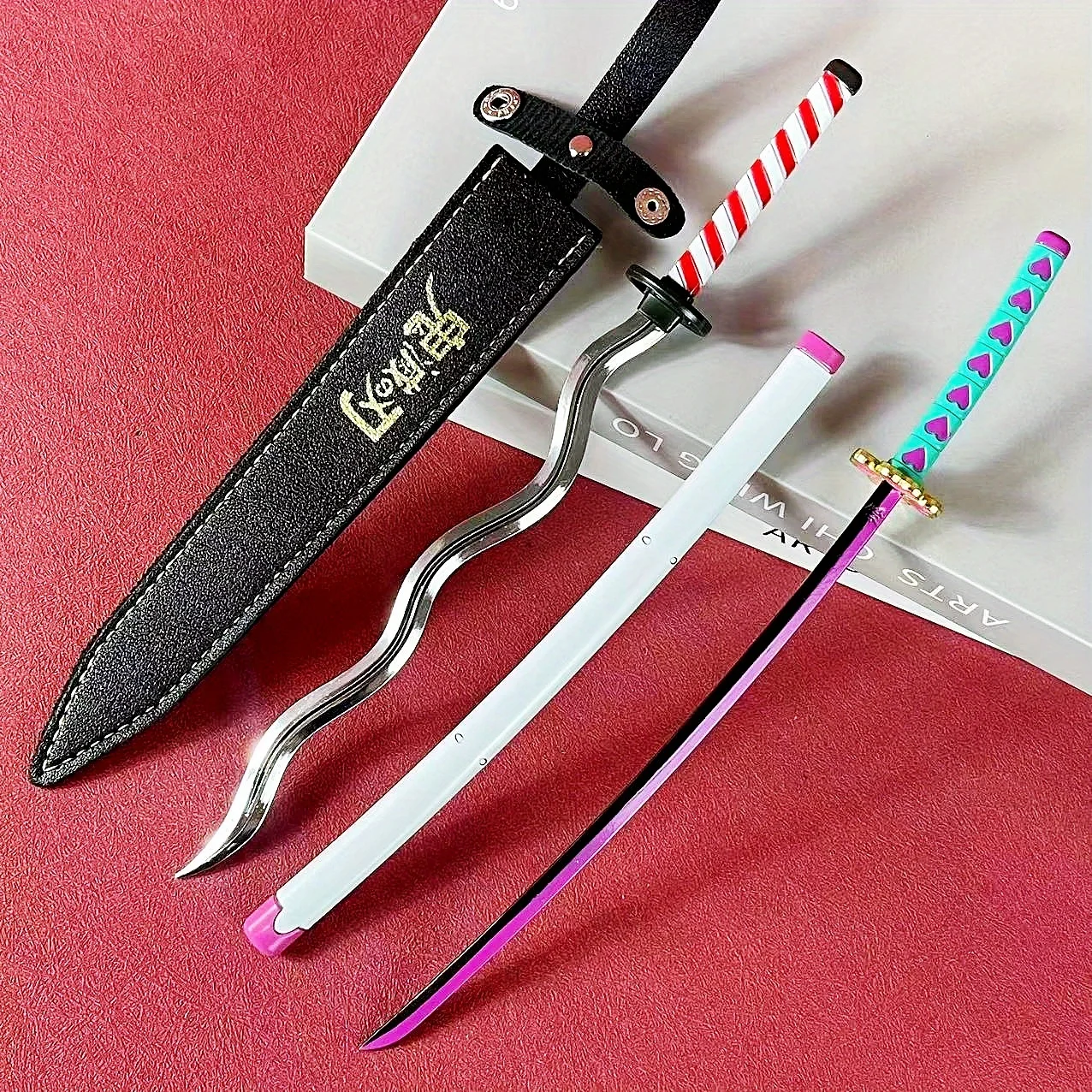 10inch Demon Slayer Kanroji Mitsuri Katana Anime Mini Metal Samurai Sabre Small Ninja Knife Sword Real Size Japanese Katana Gift