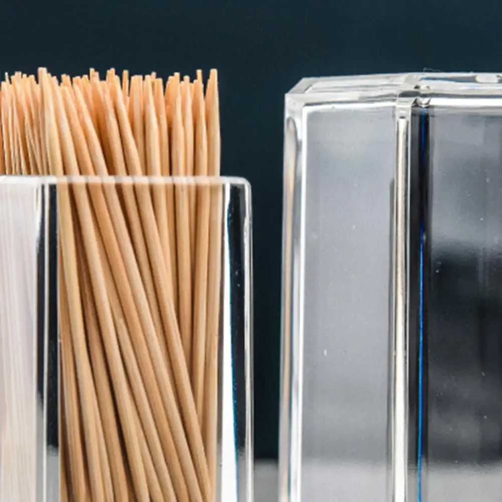 Botella acrílica de palillo de dientes, elegante y limpio, forma cuadrada, no tóxica para el hogar, Gadgets de almacenamiento de cocina, caja de palillo de dientes portátil creativa