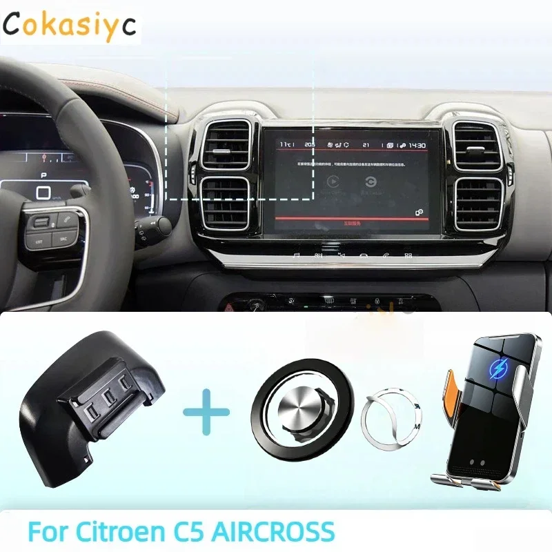 Suporte de Telefone para Citroen C5 AIRCROSS 2017-2021 2022 2023, Montagem Magnética para Carro, Carregamento Sem Fio com Sensor Inteligente, Liberaçã