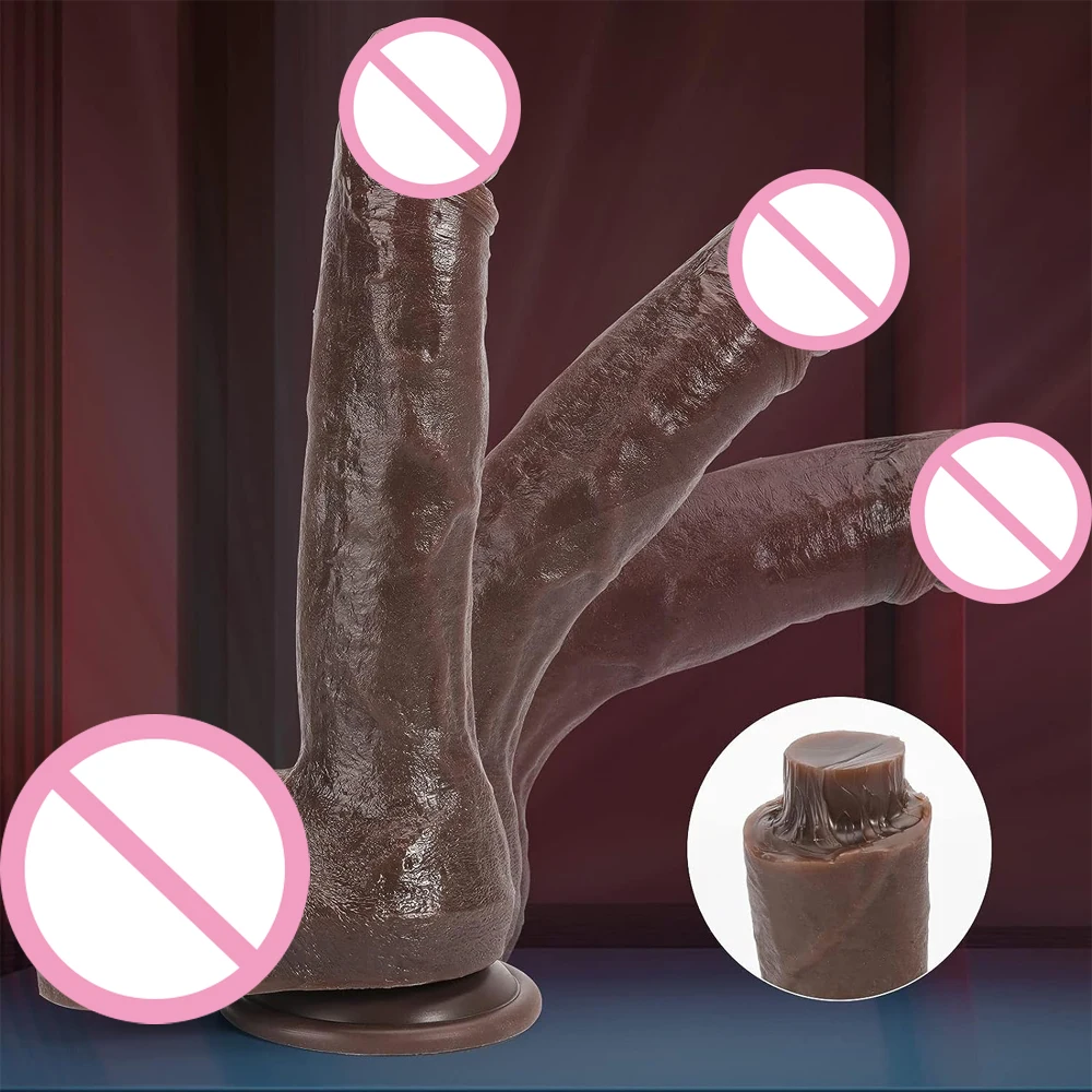 Real Skin Realistic Dildo Powerful Suction Cup Penis Sex Toy Flexible G-spot Dick with Curved Shaft and Ball Toys for Adults 18