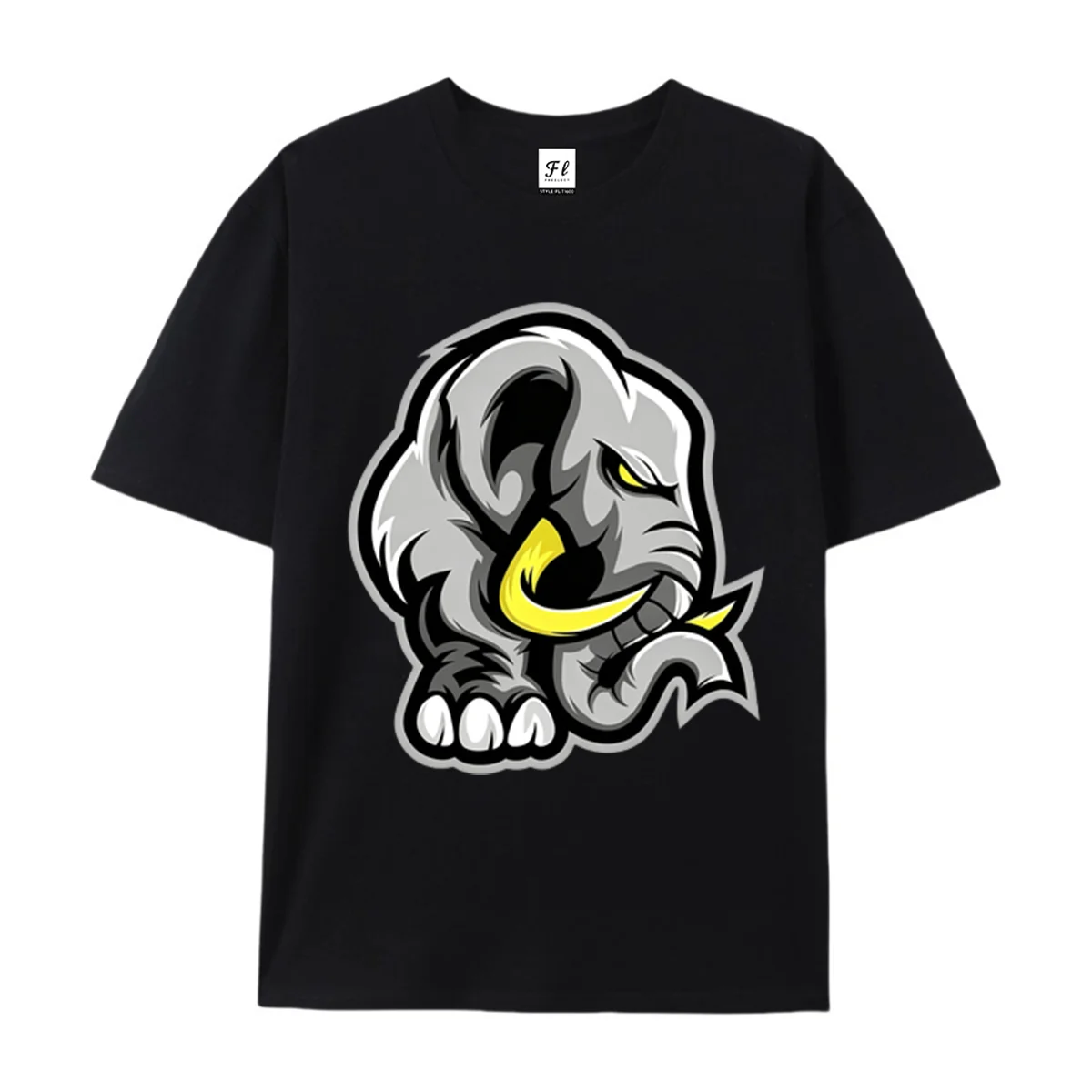 Unisex Short Sleeve T Shirt Aggressive Elephant Mascot Head Print Casual Cotton Tees For Men Women Sports E-Sport Theme Daily