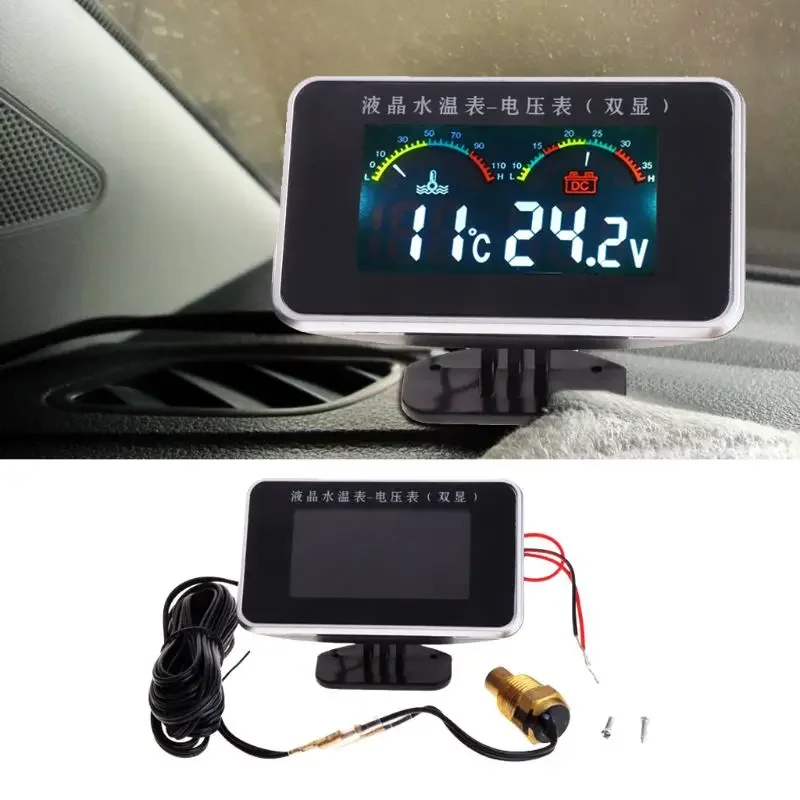 

Vehicle Car Water Temperature Gauge Thermometer Voltmeter 2in1 for Car Motorcycle D7YA