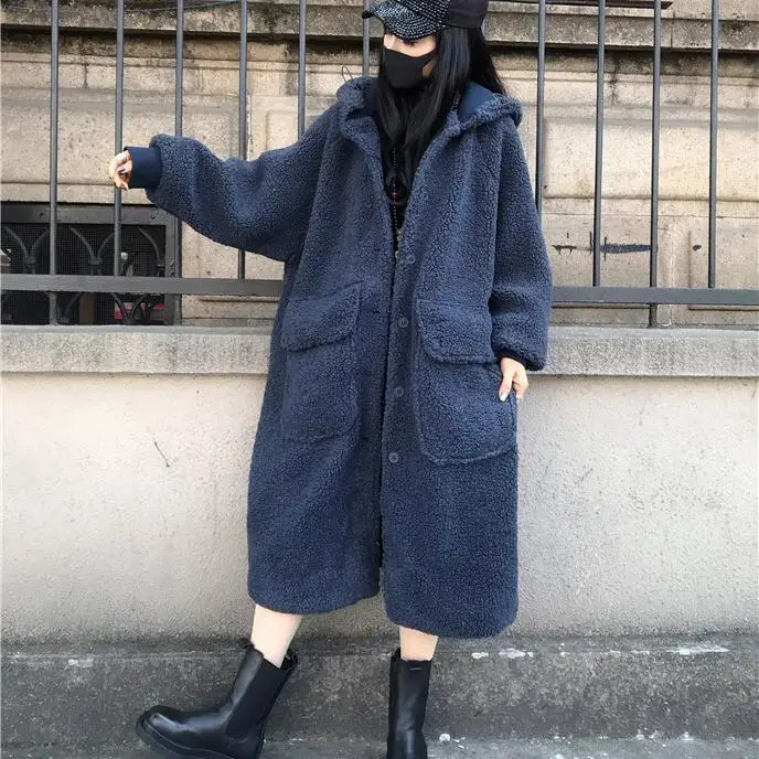 Autumn and Winter New Women's Cotton Jacket Loose Hooded Imitation Lamb Wool Jacket