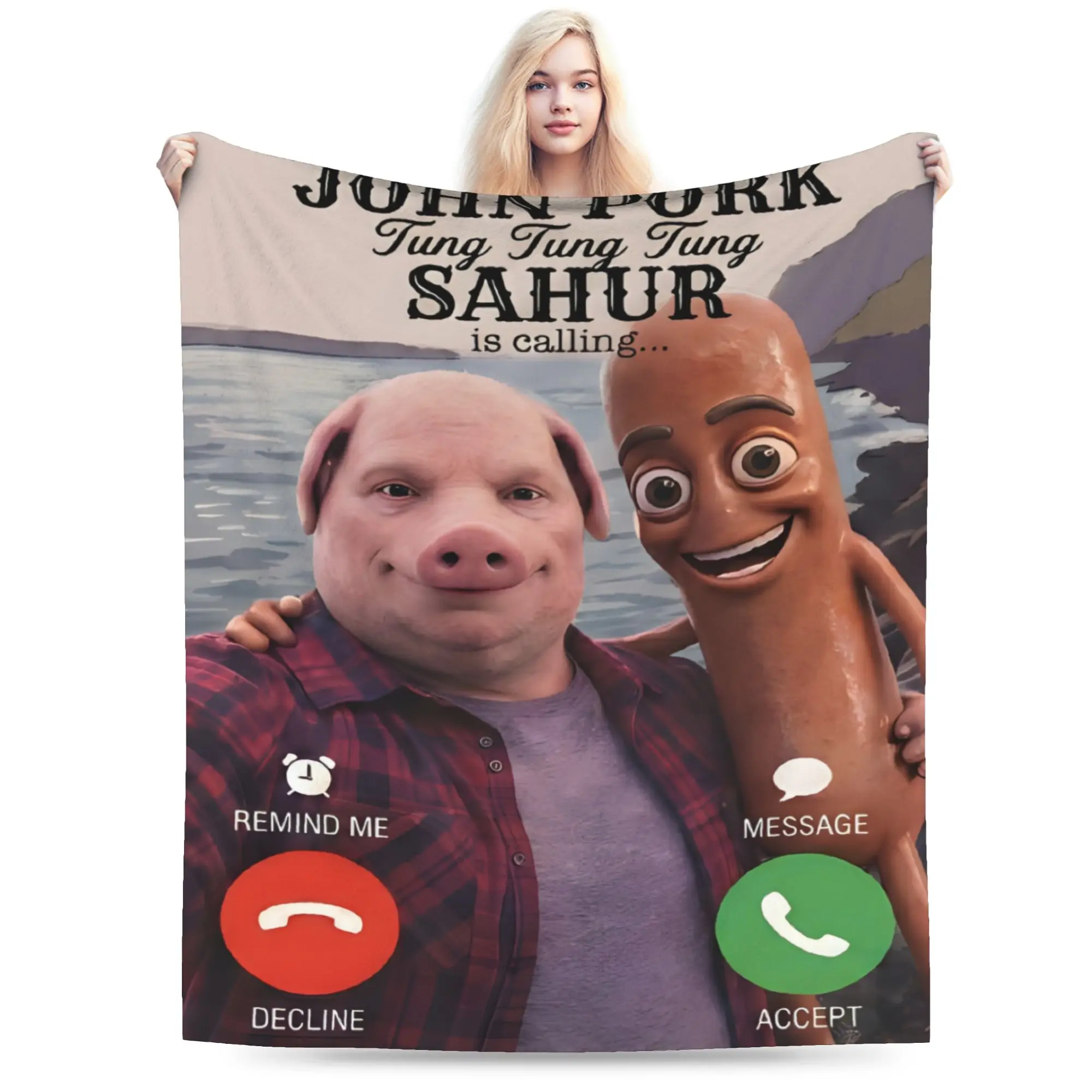 John Pork Tung Sahur Brainrot Meme Stuff Blanket Lightweight Thin Flannel  Throw Blankets Cozy Bedding Throws