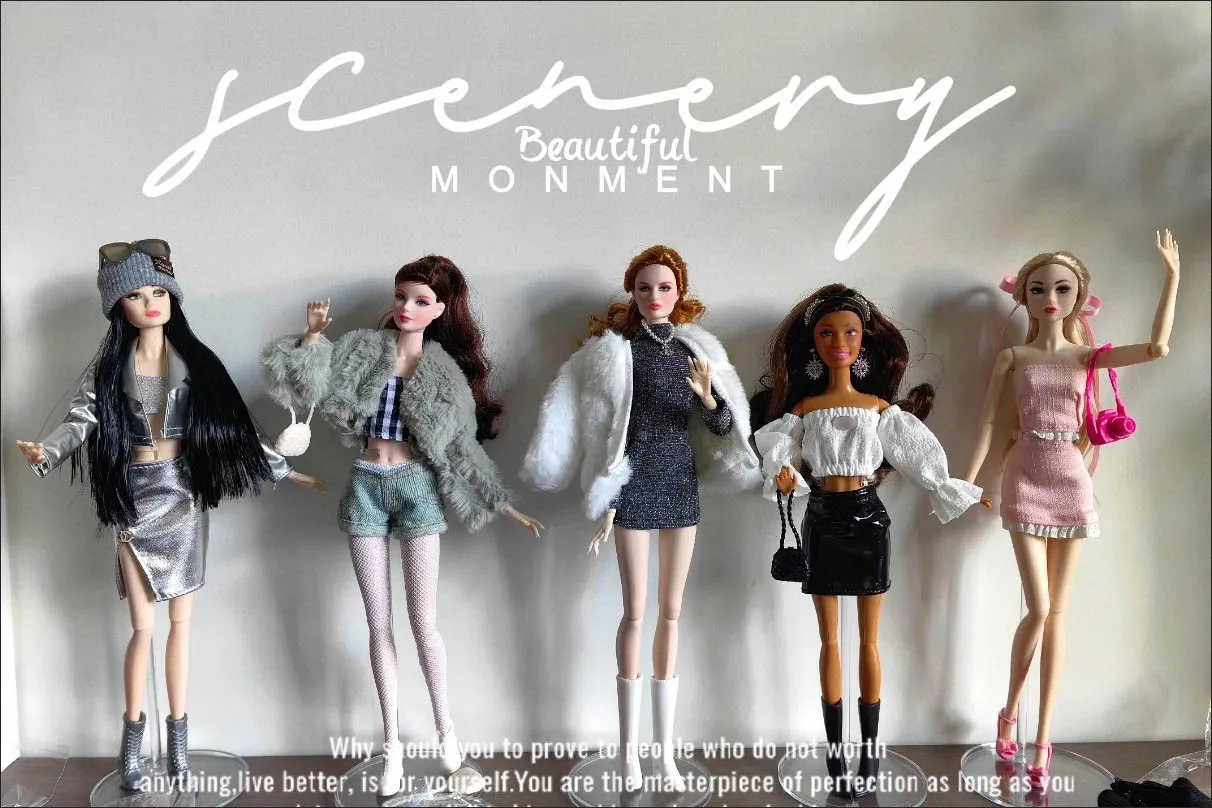 1/6 BJD Supermodel Doll Clothes City Girl Pure Desire 6 Piece Set Top+Skirt+Socks+Shoes+Handbag+Necklace Set For 30cm Doll