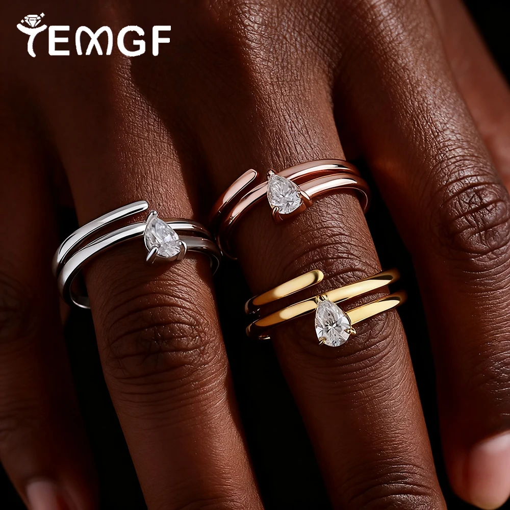 

TEMGF Certified 0.5CT Real Moissanite Solitaire Rings for Women Sterling Silver 925 Lab Daimond Female Tail Ring Party Jewelry