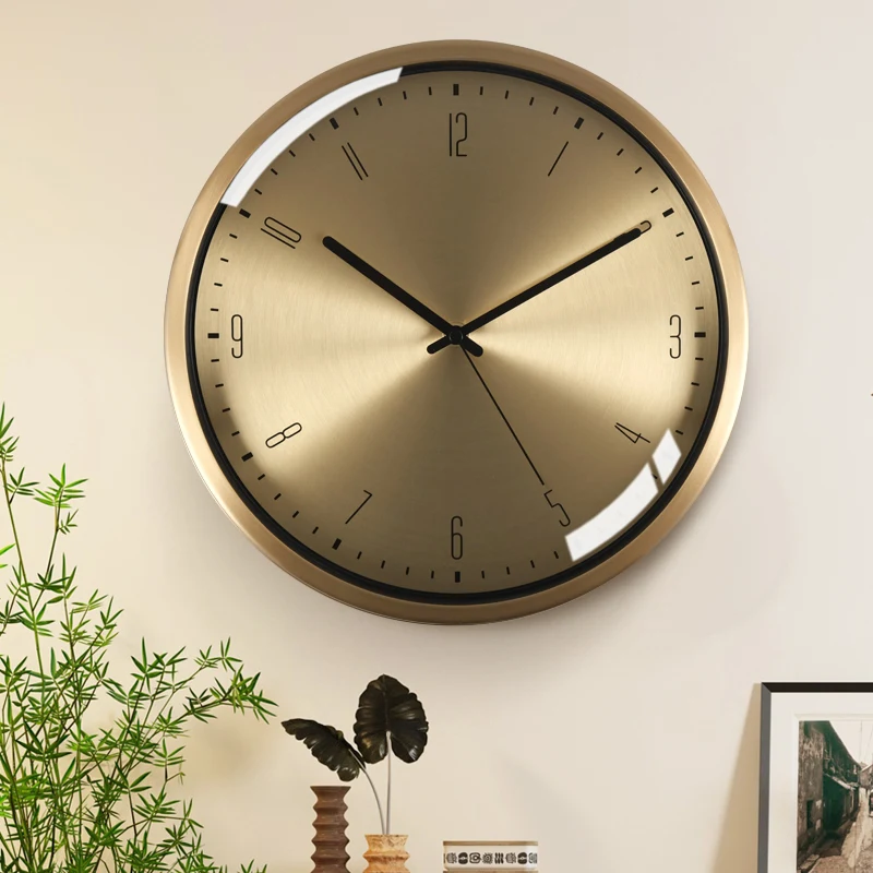 

Modern Stylish Bedroom Brass Wall clock home decor items Room decoration Kitchen living room round electronic Clocks Garden