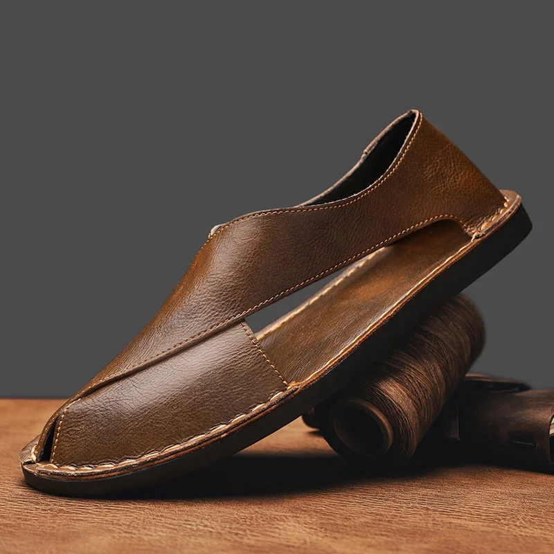 

Sandals Men Summer Genuine Leather Mens Shoes Youth Beach Shoes Lightweight Breathable Slippers Men's Sandal Low Top Mens Shoes