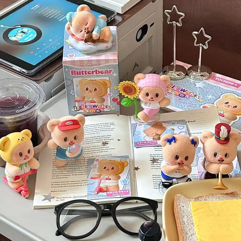 Caja ciega de la serie Little Wish de oso de mantequilla auténtica, modelo de figura flocada, adornos de mesa, juguetes de Anime, regalos misteriosos para niñas, perímetro