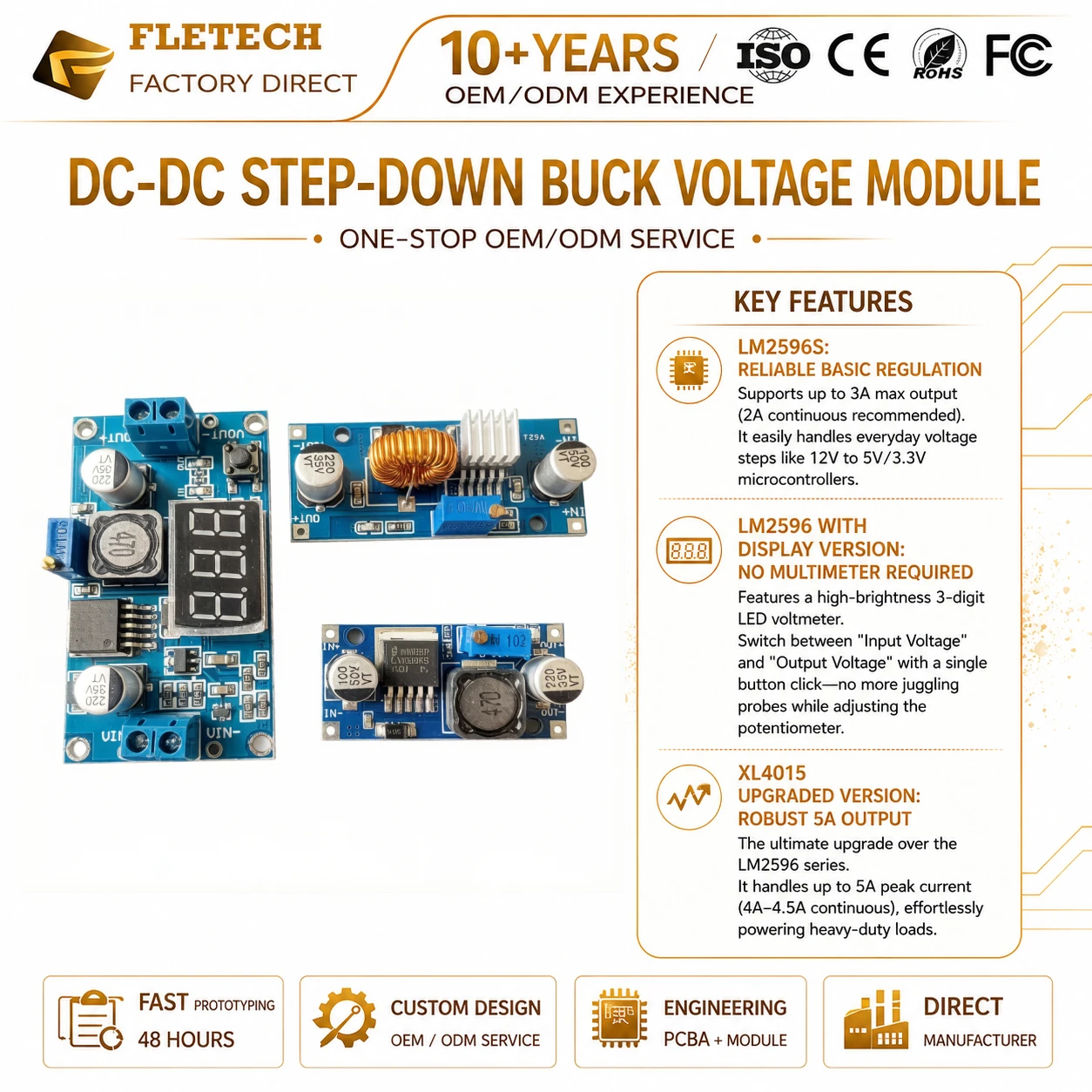 DC-DC Buck Converter Adjustable Step-Down Module LM2596 XL4015 3A 5A Power Supply Volt Regulator Board DIY Step-Down PCB Board