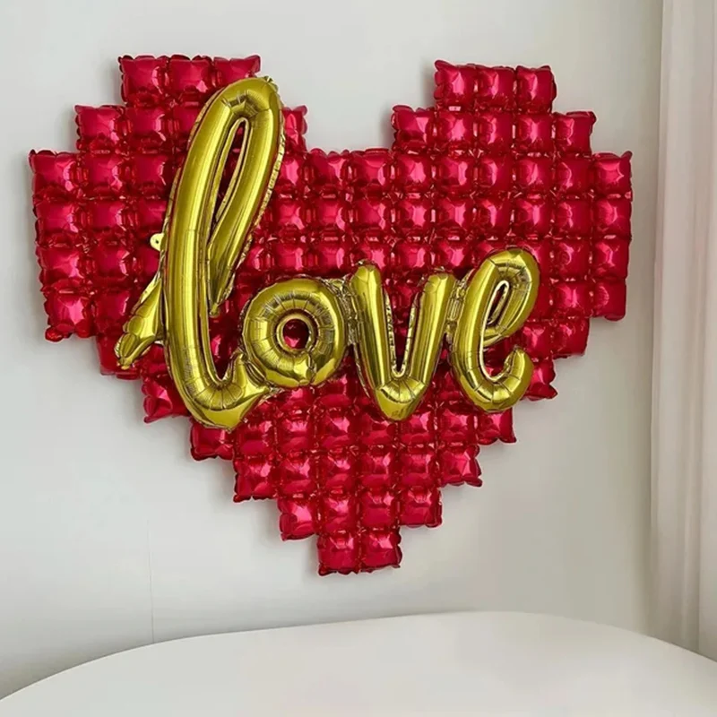 Herzförmige karierte Hintergrundwand Aluminiumfolie Ballons LIEBE Liebesbrief Ballons Hochzeit Valentinstag Dekoration Lieferungen