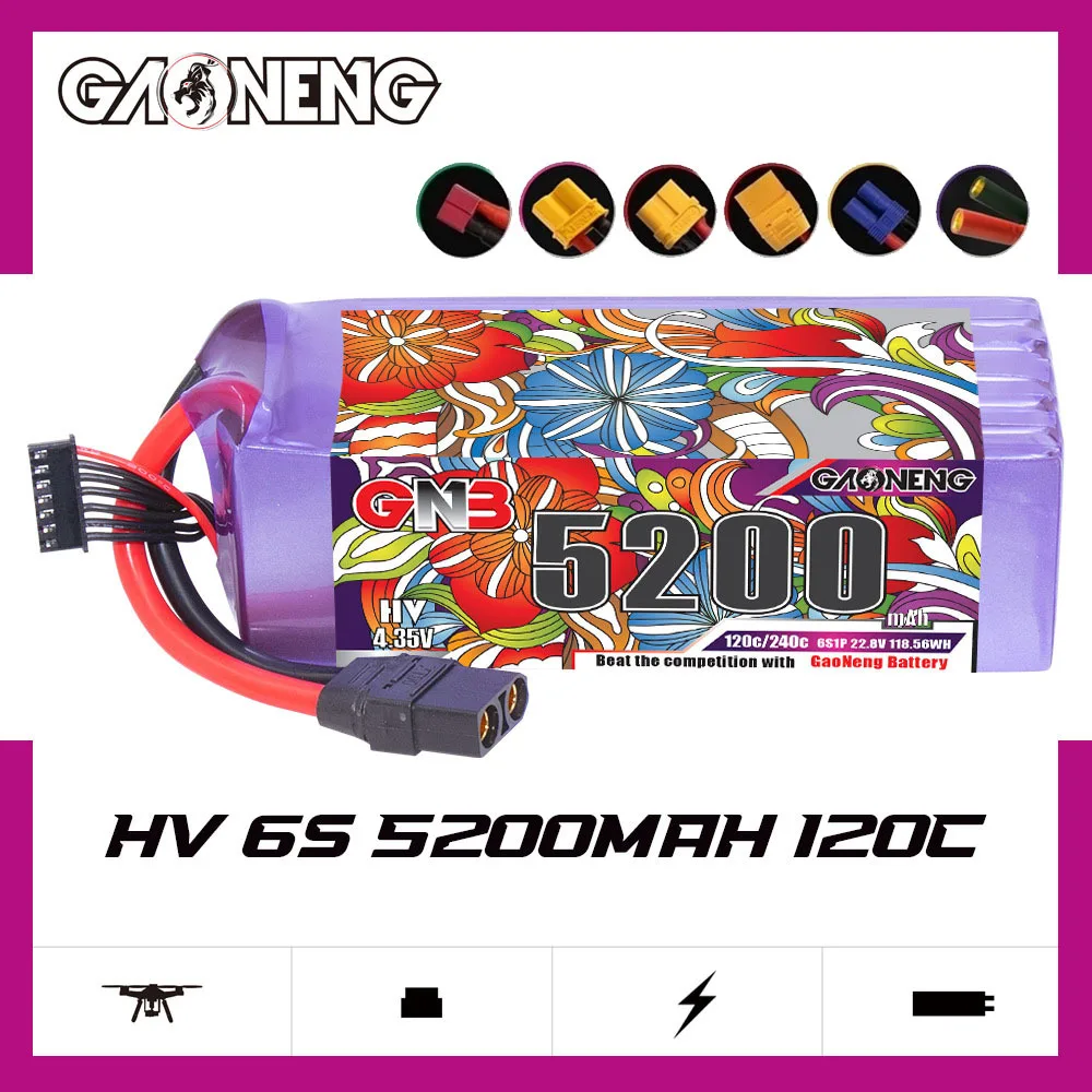 

GNB HV 22.8v 5200mAh Rechargeable Battery For RC Helicopter Quadcopter FPV Racing Drone Spare Parts 6s 240c Lipo Battery