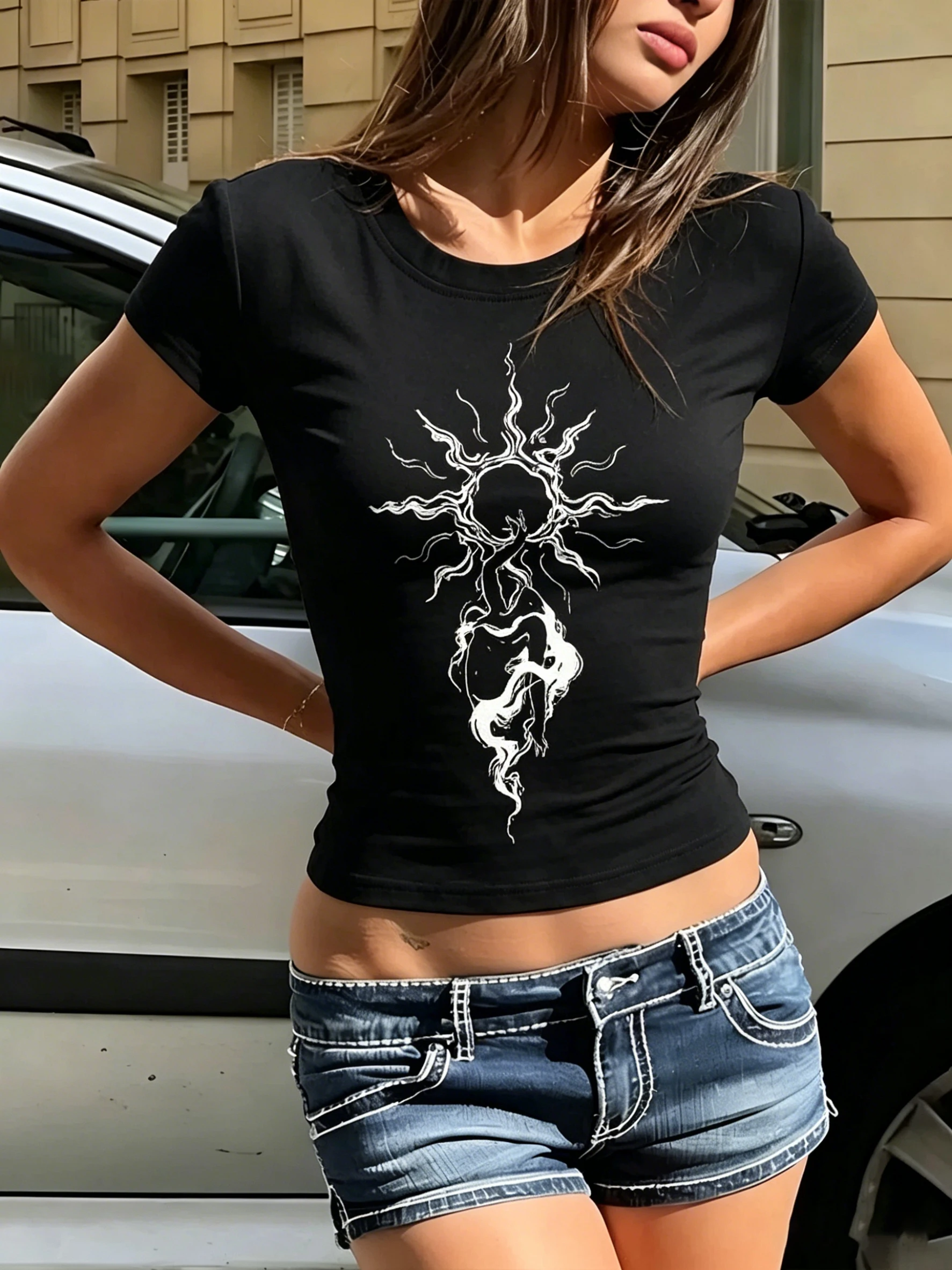 Y2k Style Aesthetic Sweet Sexy Tank Tops Women Casual Gothic Print Woman Clothe Emo Girls High Street Women's T-shirts And Polos